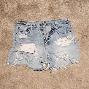 American Eagle Outfitters Distressed Light Blue Denim Shorts